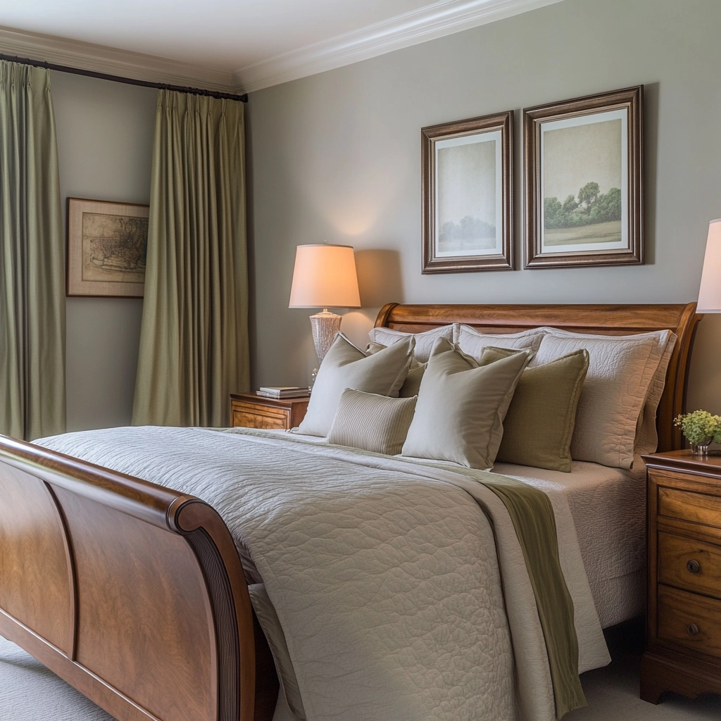 sage green gray and beige bedroom 45