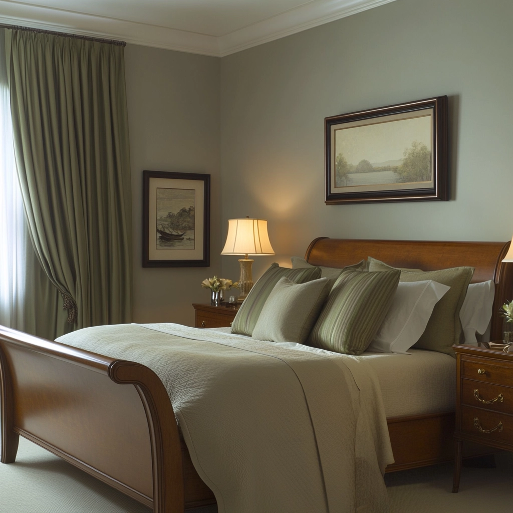 sage green gray and beige bedroom 48