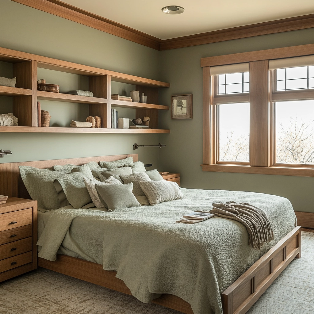sage green gray and beige bedroom 71