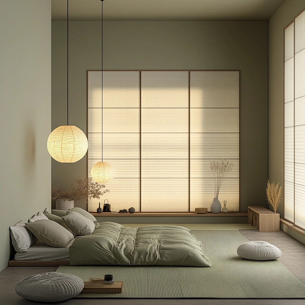 sage green gray and beige bedroom 73