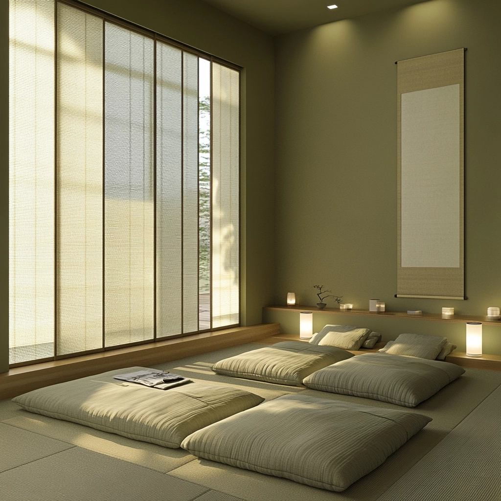 sage green gray and beige bedroom 76