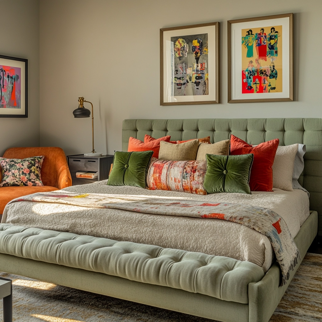 sage green gray and beige bedroom 77