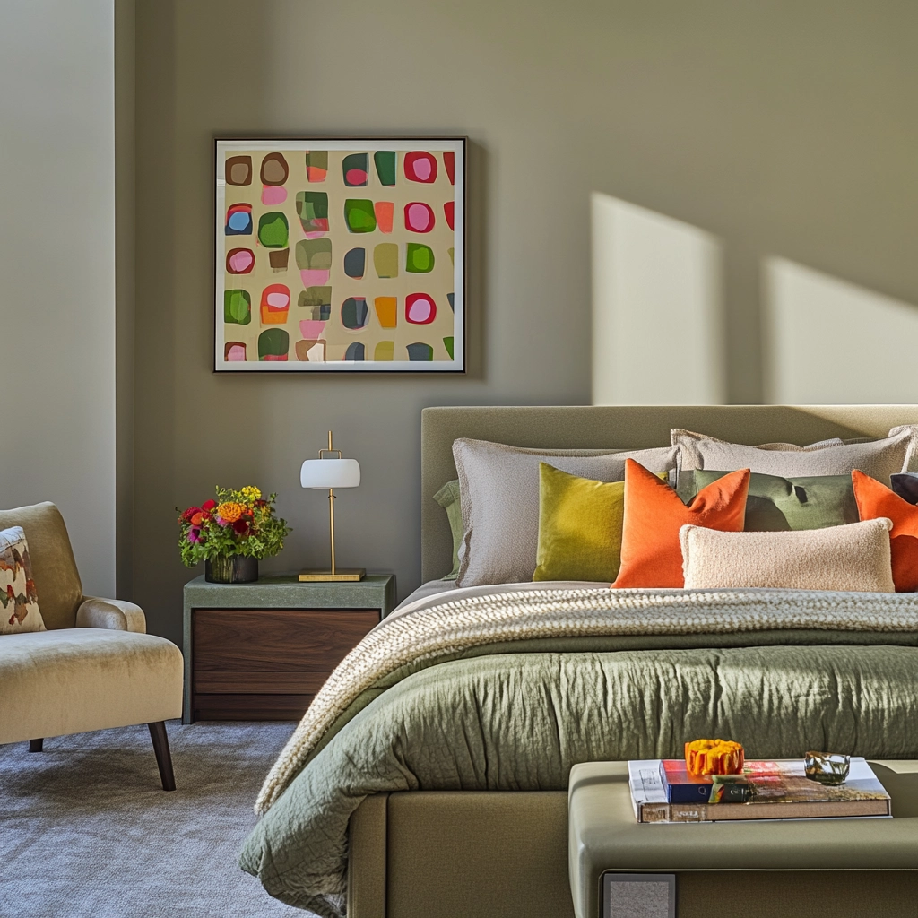 sage green gray and beige bedroom 79