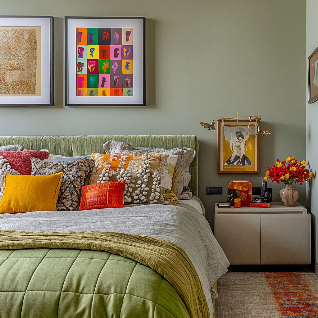 sage green gray and beige bedroom 80