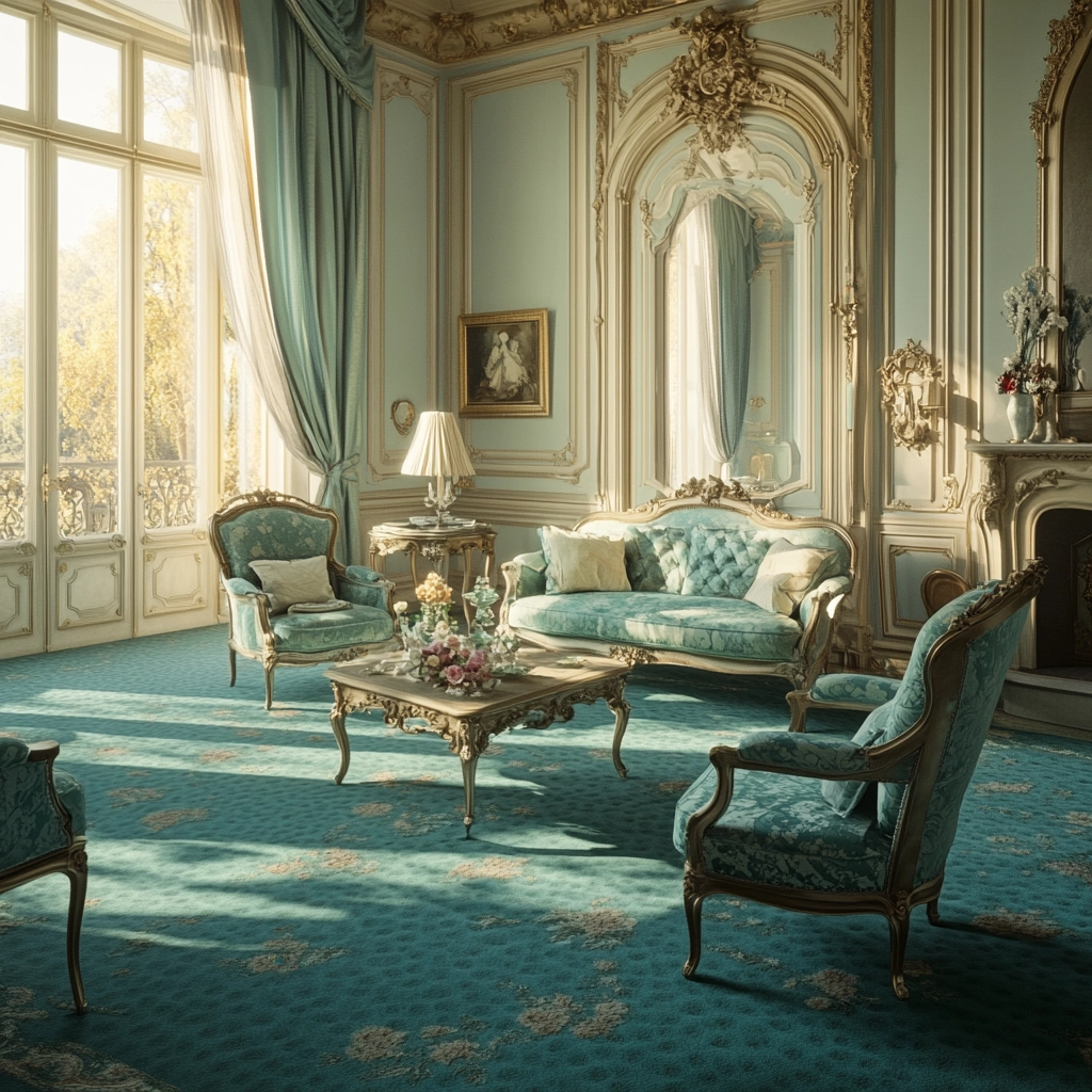 teal carpet living room 37