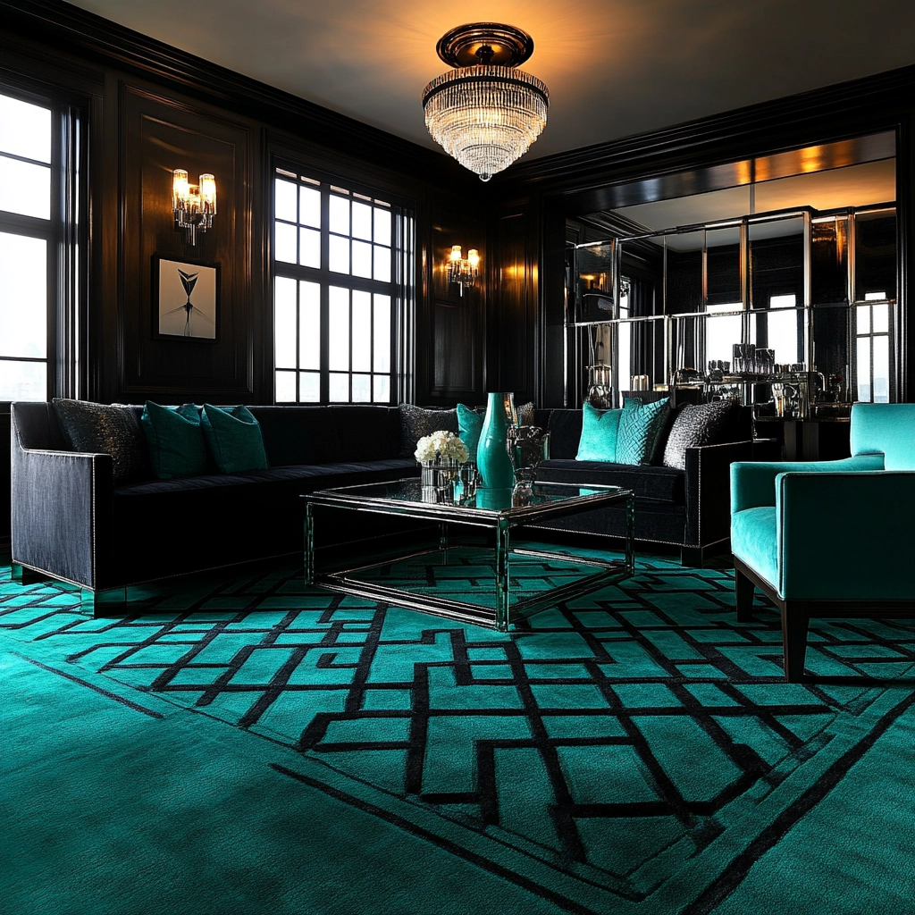 teal carpet living room 43