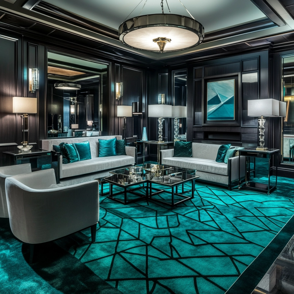 teal carpet living room 44