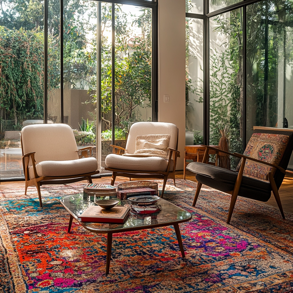vintage carpet living room 13
