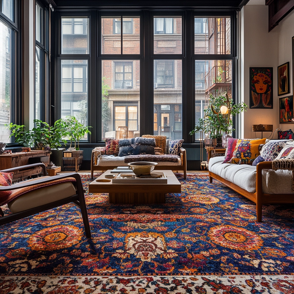 vintage carpet living room 16