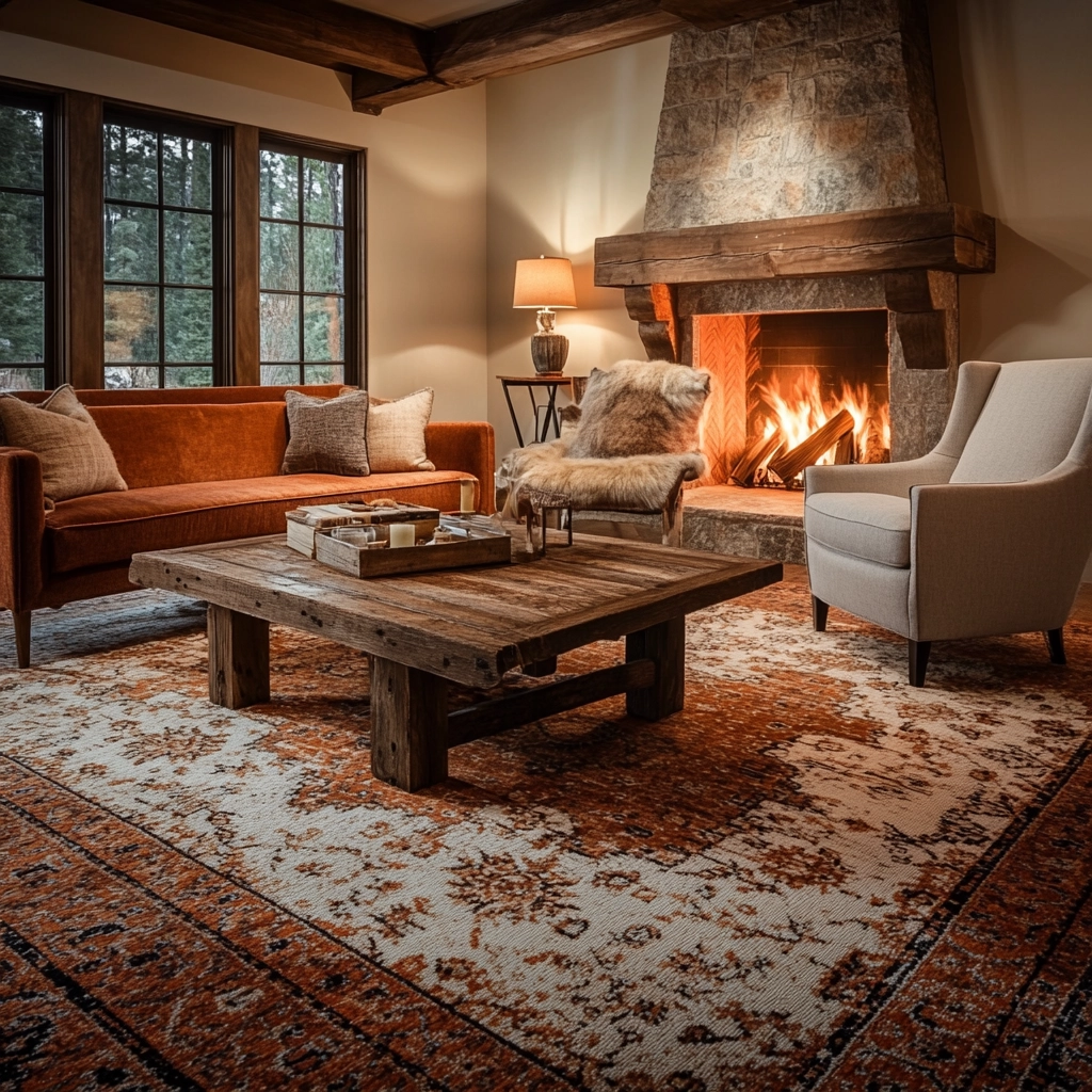 vintage carpet living room 17