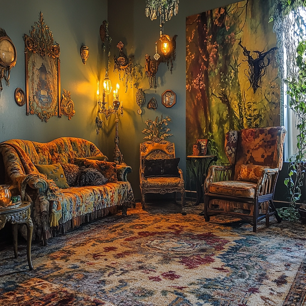 vintage carpet living room 53