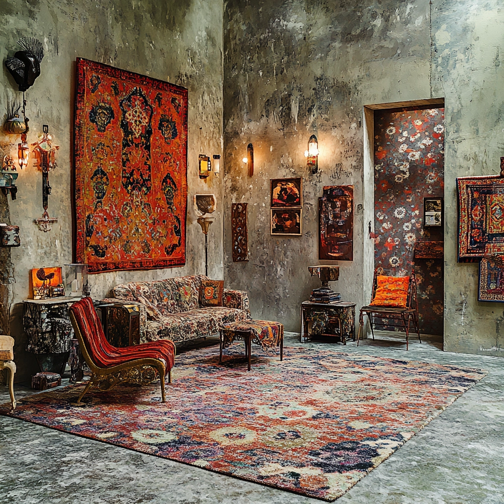 vintage carpet living room 56