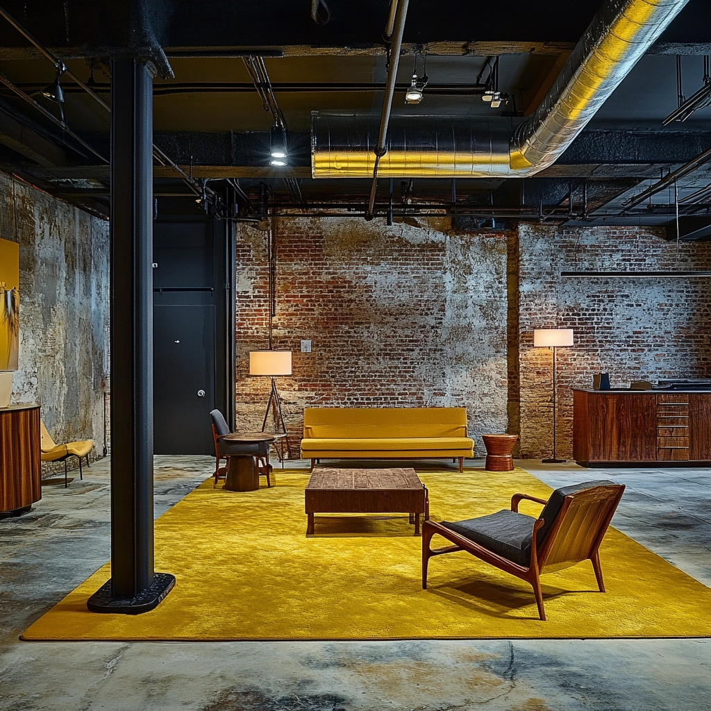 yellow carpet living room 13