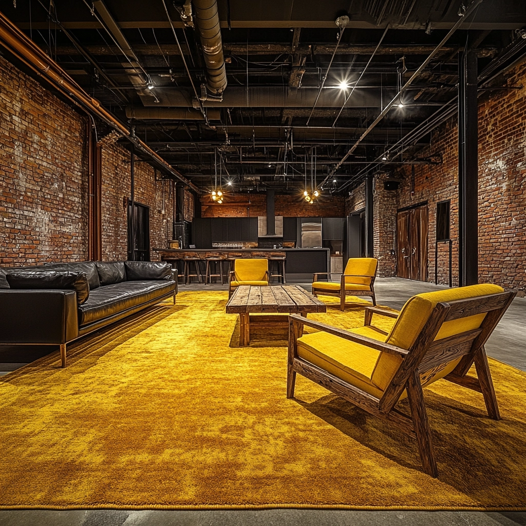 yellow carpet living room 15