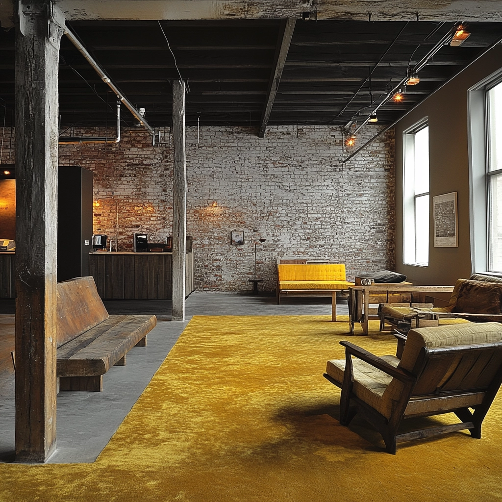 yellow carpet living room 16