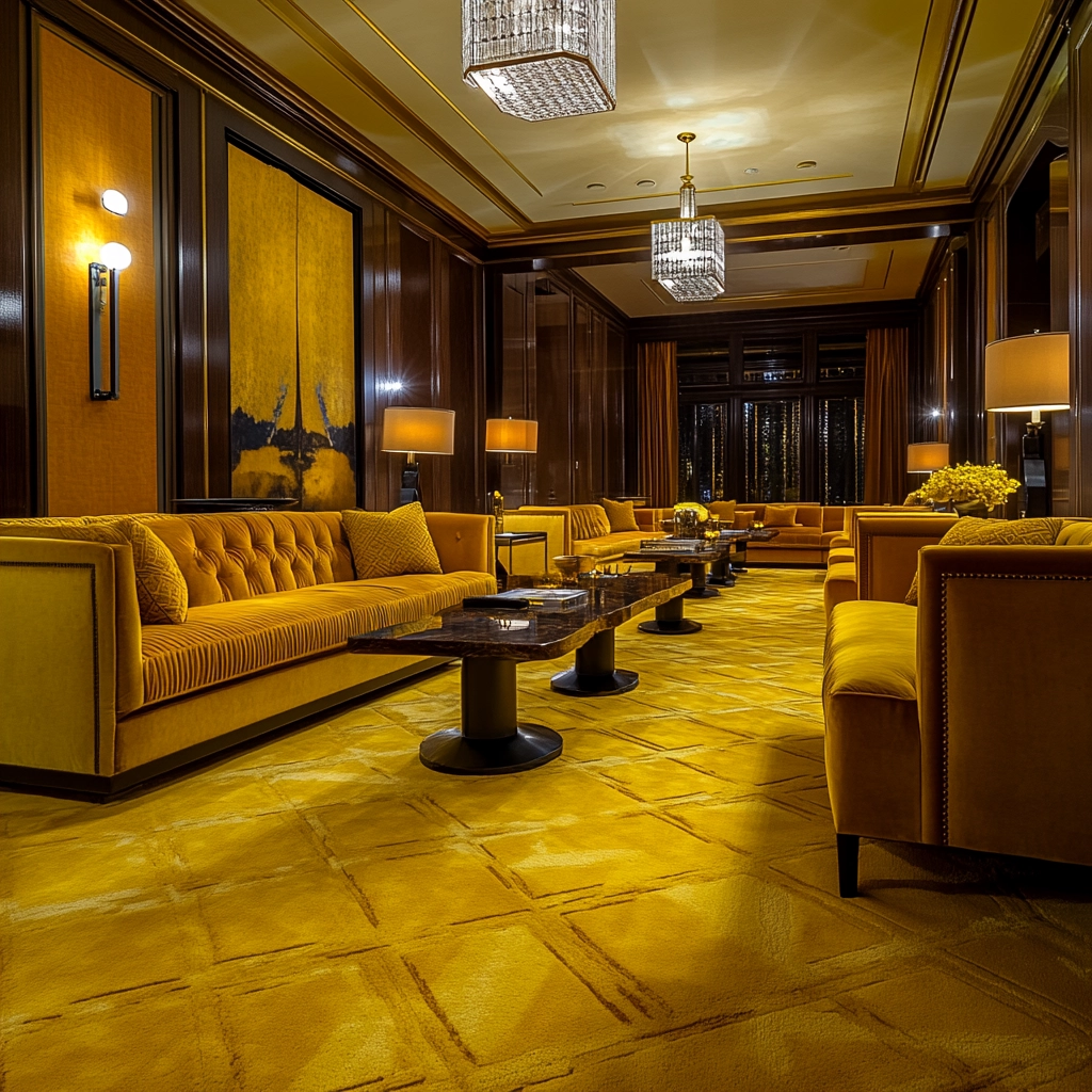 yellow carpet living room 18