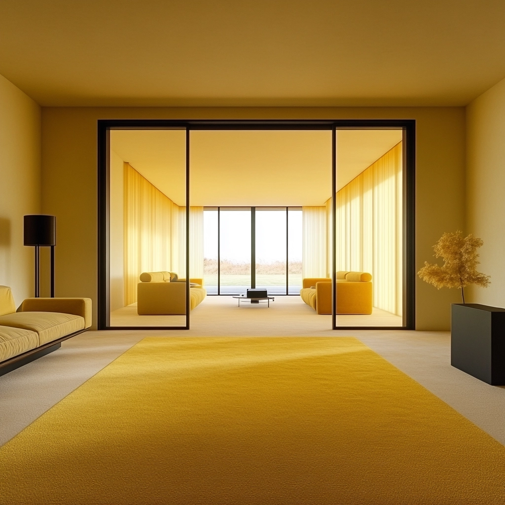 yellow carpet living room 26