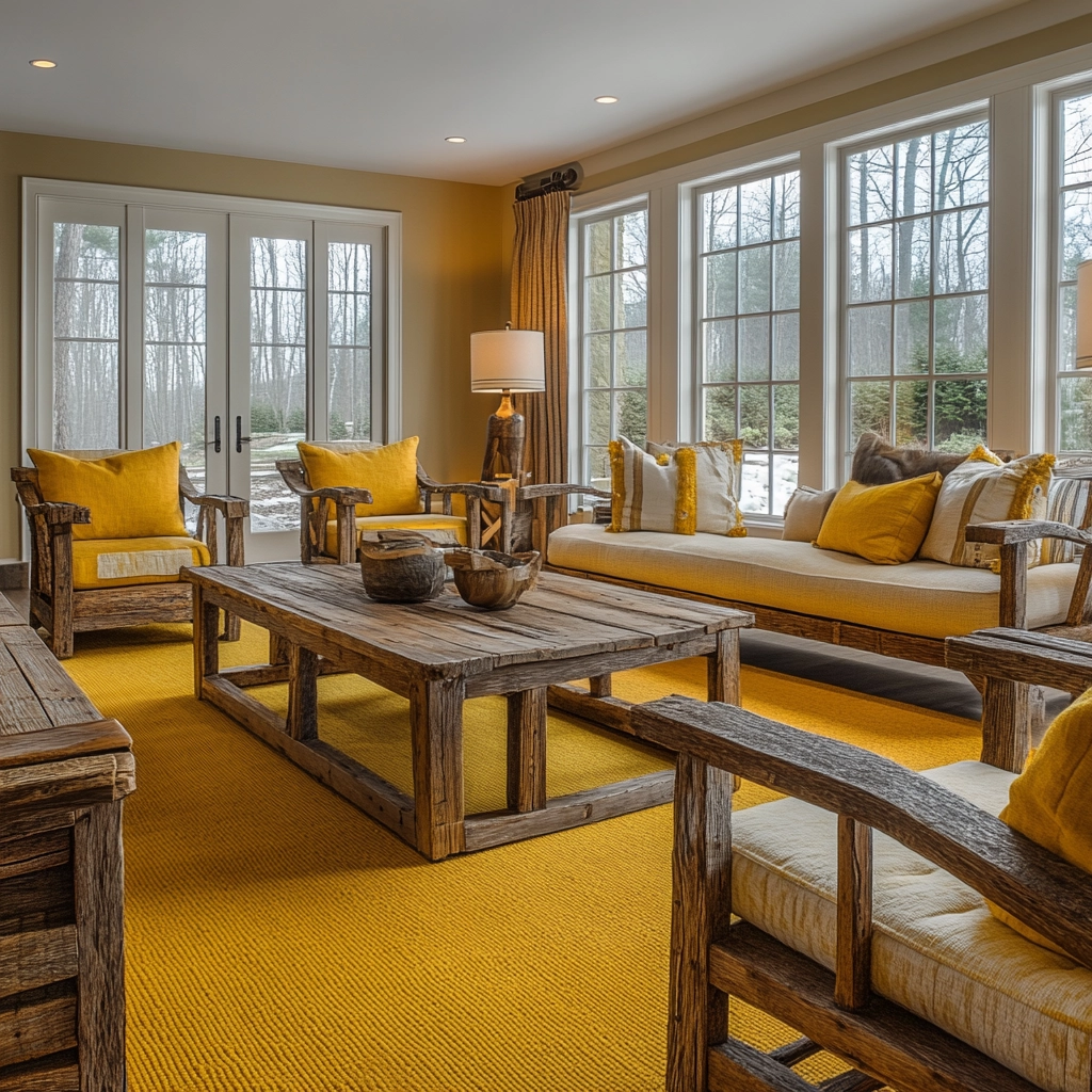 yellow carpet living room 35