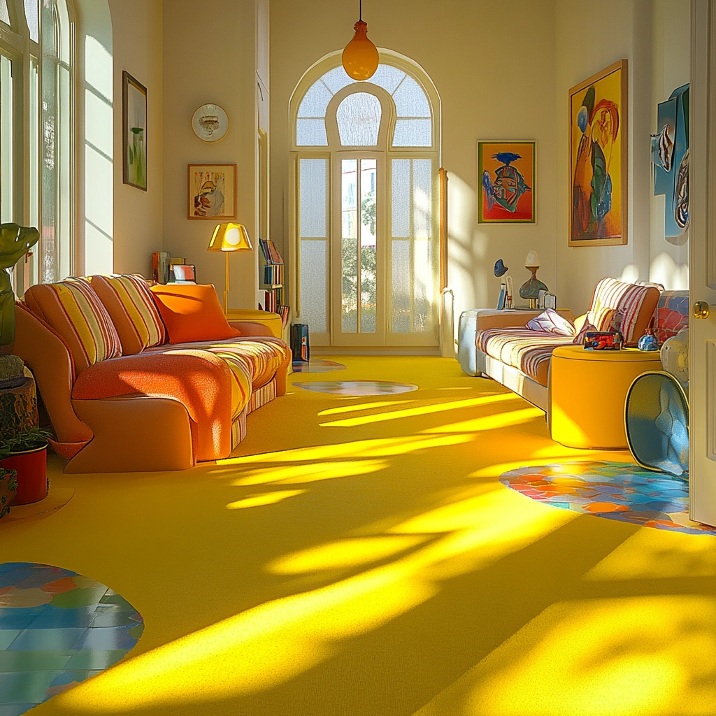 yellow carpet living room 42