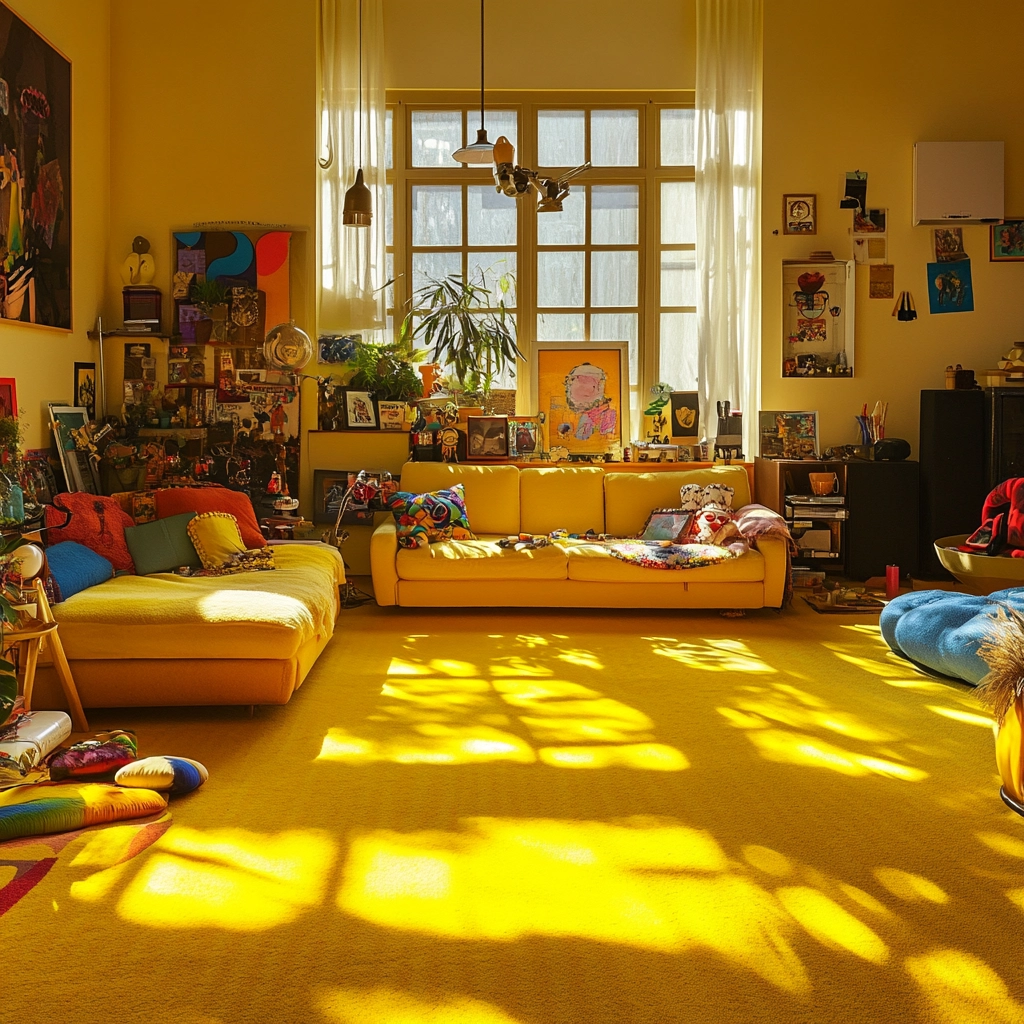 yellow carpet living room 43