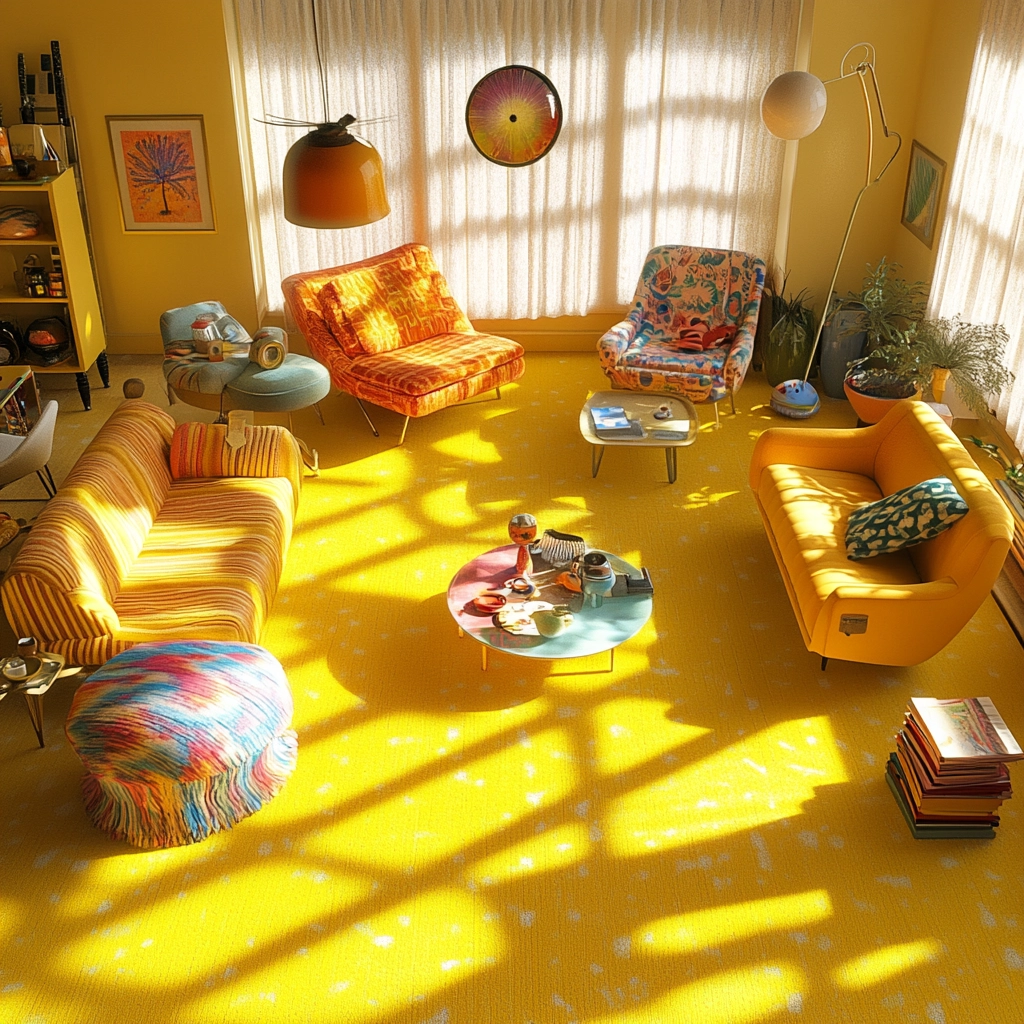yellow carpet living room 44