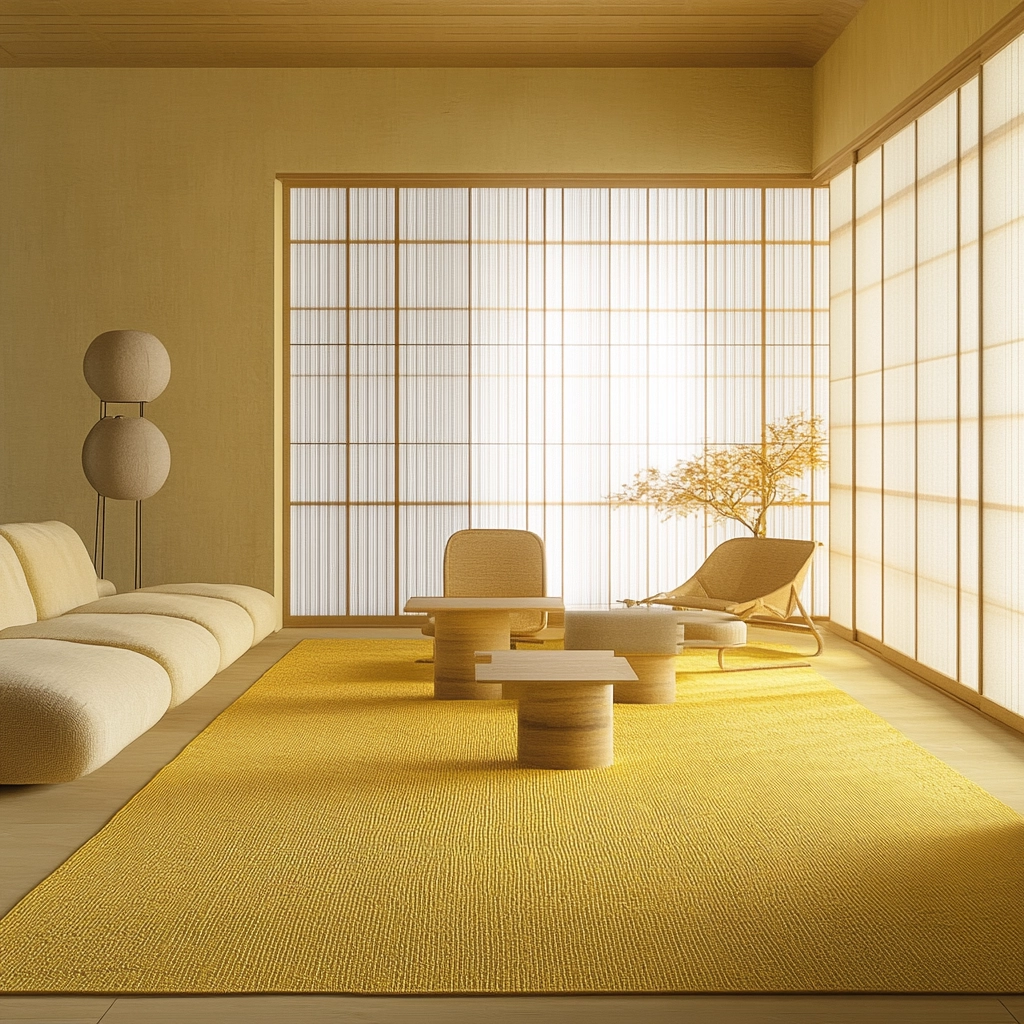yellow carpet living room 46