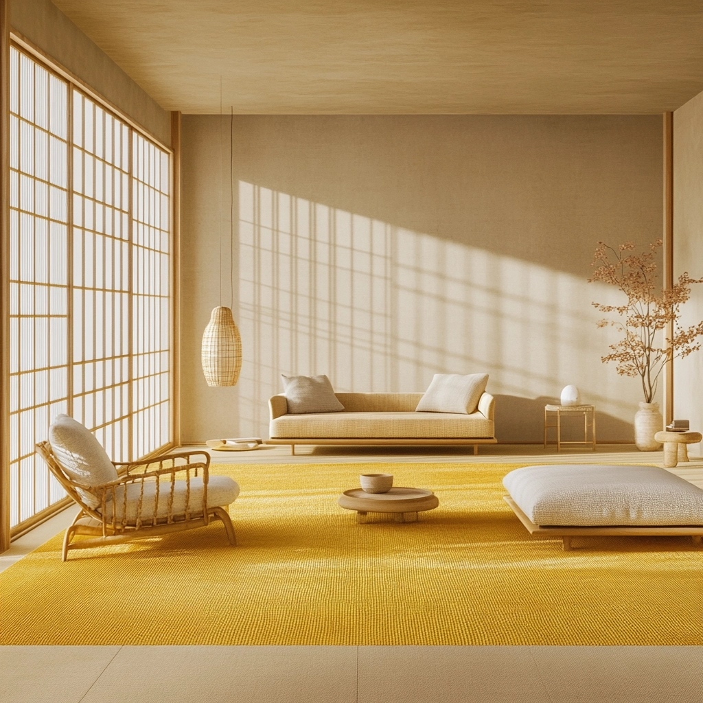yellow carpet living room 47