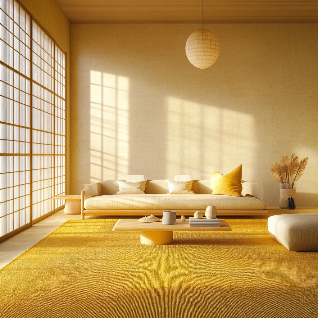 yellow carpet living room 48