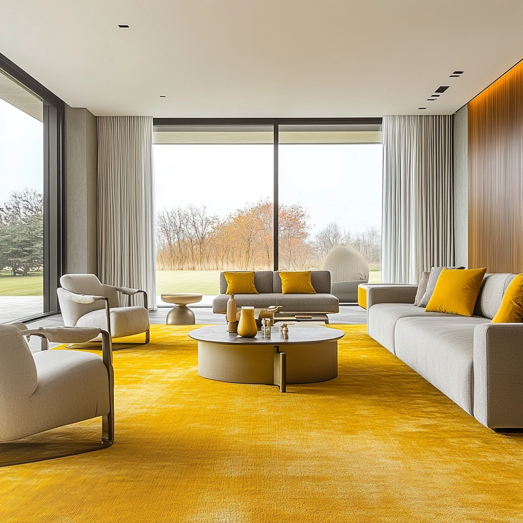 yellow carpet living room 58