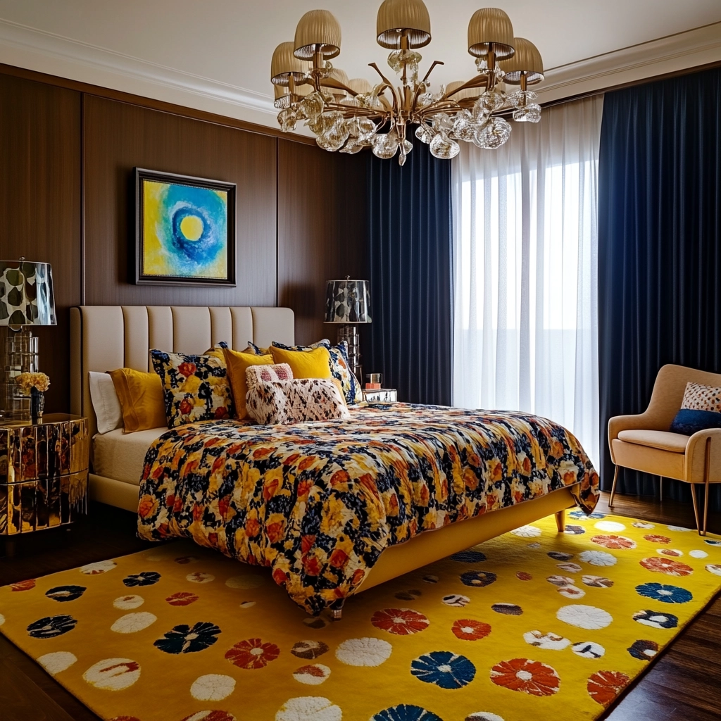 yellow rug bedroom 43