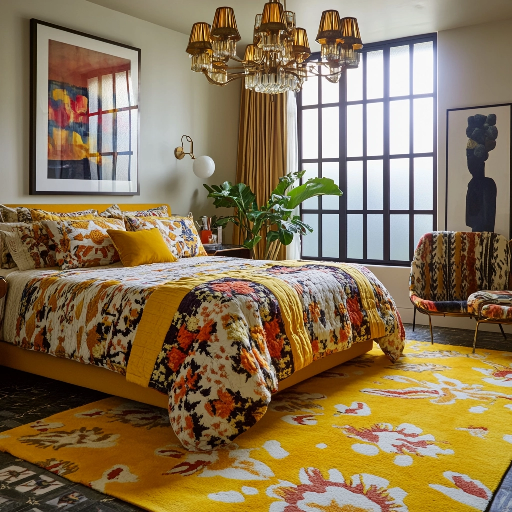 yellow rug bedroom 44