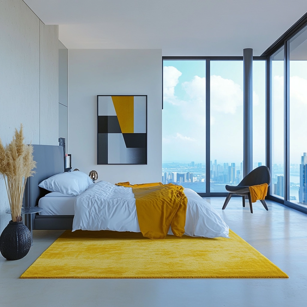 yellow rug bedroom 49