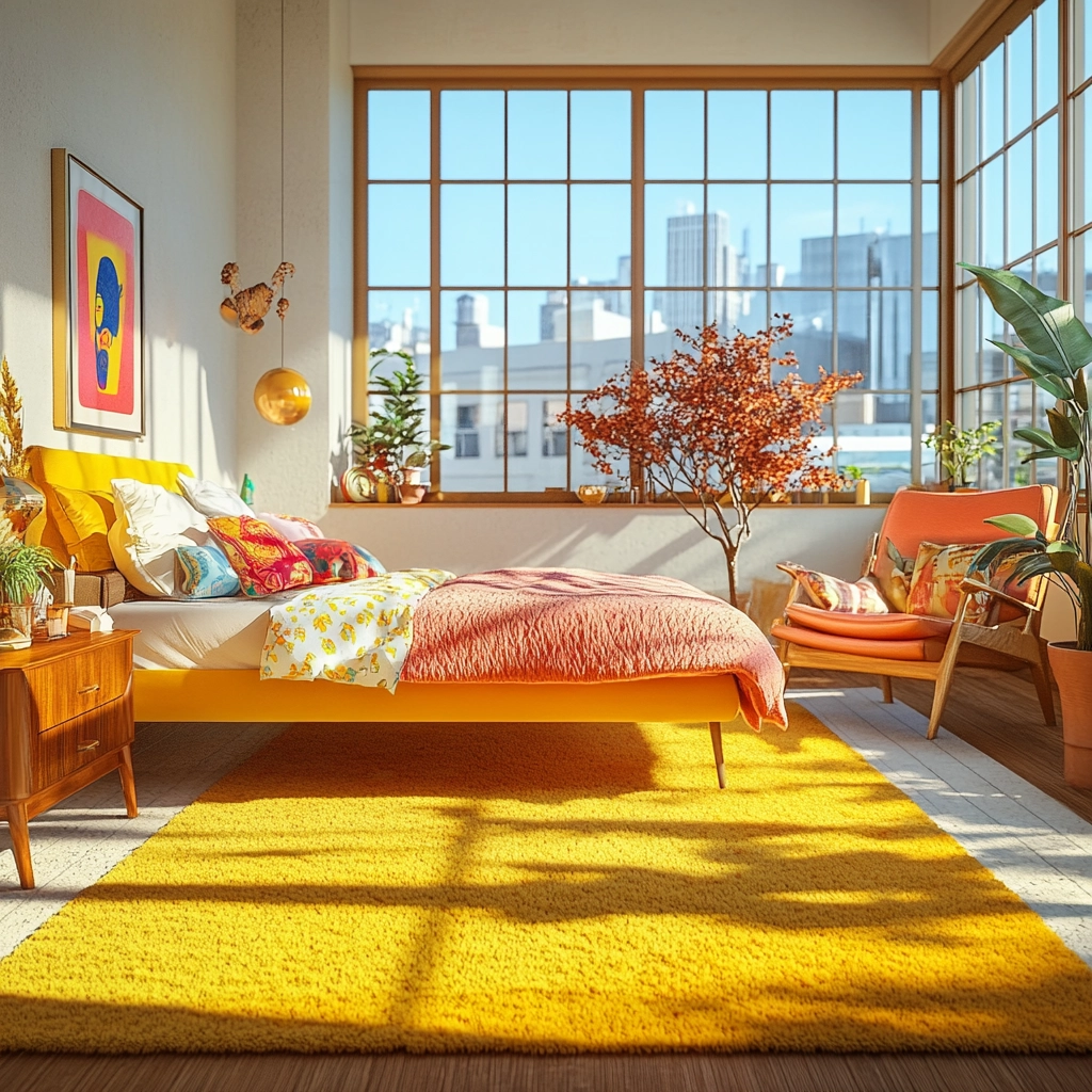 yellow rug bedroom 61