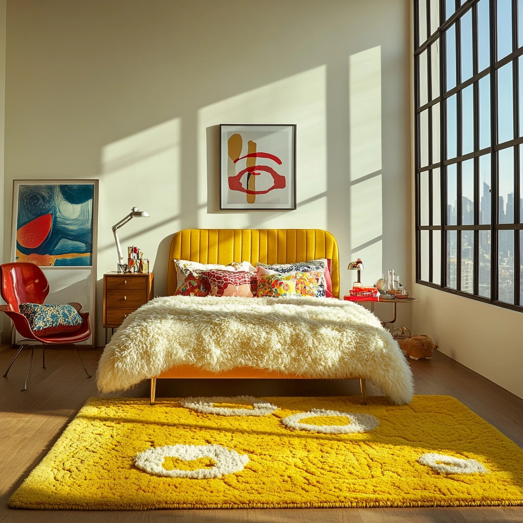 yellow rug bedroom 62
